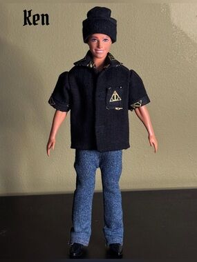 Black and Gold denim doll shirt - OOAK